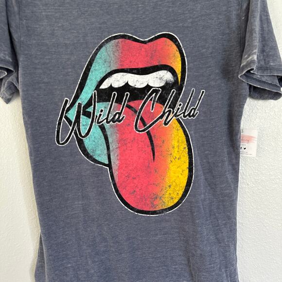 Wild Child Burnout Round Neck Rainbow Graphic Tee Womens Short Sleeve T-Shirt - Picture 6 of 6
